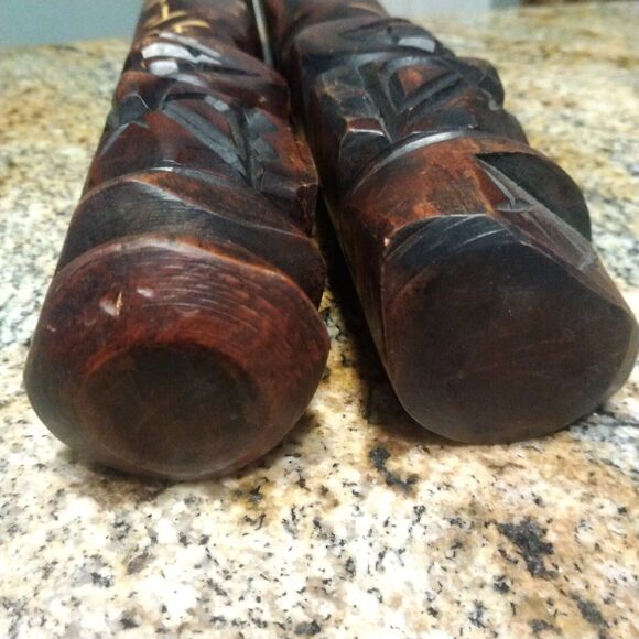 Vintage Korean Miniature Wooden Tiki Totem Pole Guardian Jangseung Figures 14" - Picture 8 of 9